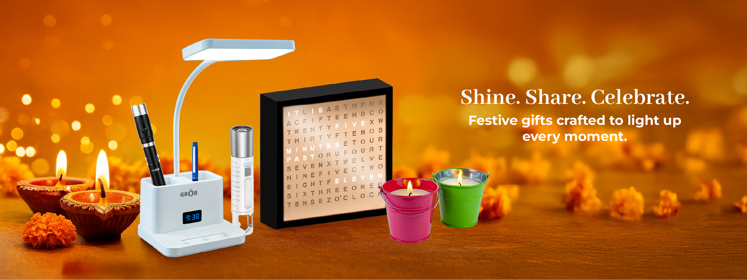 Big Impex's corporate Diwali gifts, premium festive collection including desk lamps, candles, and decor items for employees and clients.