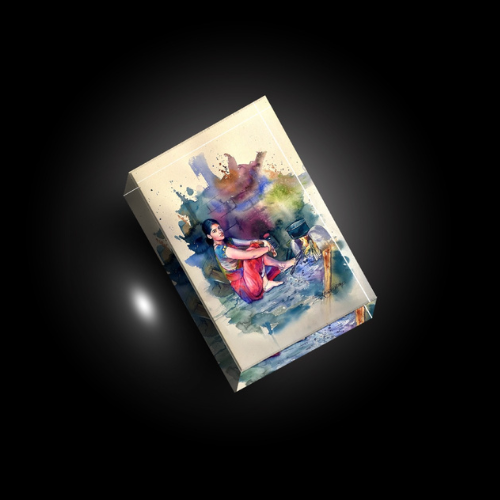 Crystal Diamond Paperweight with water painting