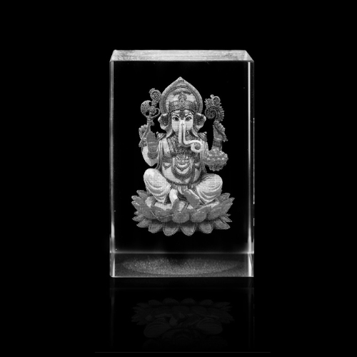 Crystal Diamond Paperweight (6 cm) with ganesh idol engraving