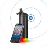 HidrateSpark plastic bottle with a mobile phone