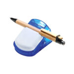 Magnetic Clip-A pen resting in a blue, curved pen holder.