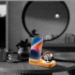 Wooden mobile stand & pen holder with led base (WS-01)