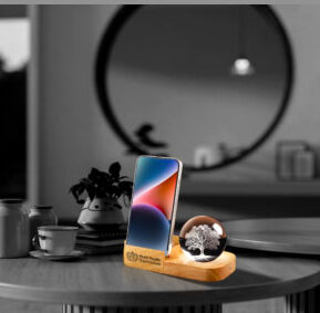 Wooden mobile stand & pen holder with led base (WS-01)