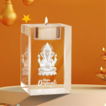 happy diwali printed on Crystal Candle Holder for a clients to give gifts