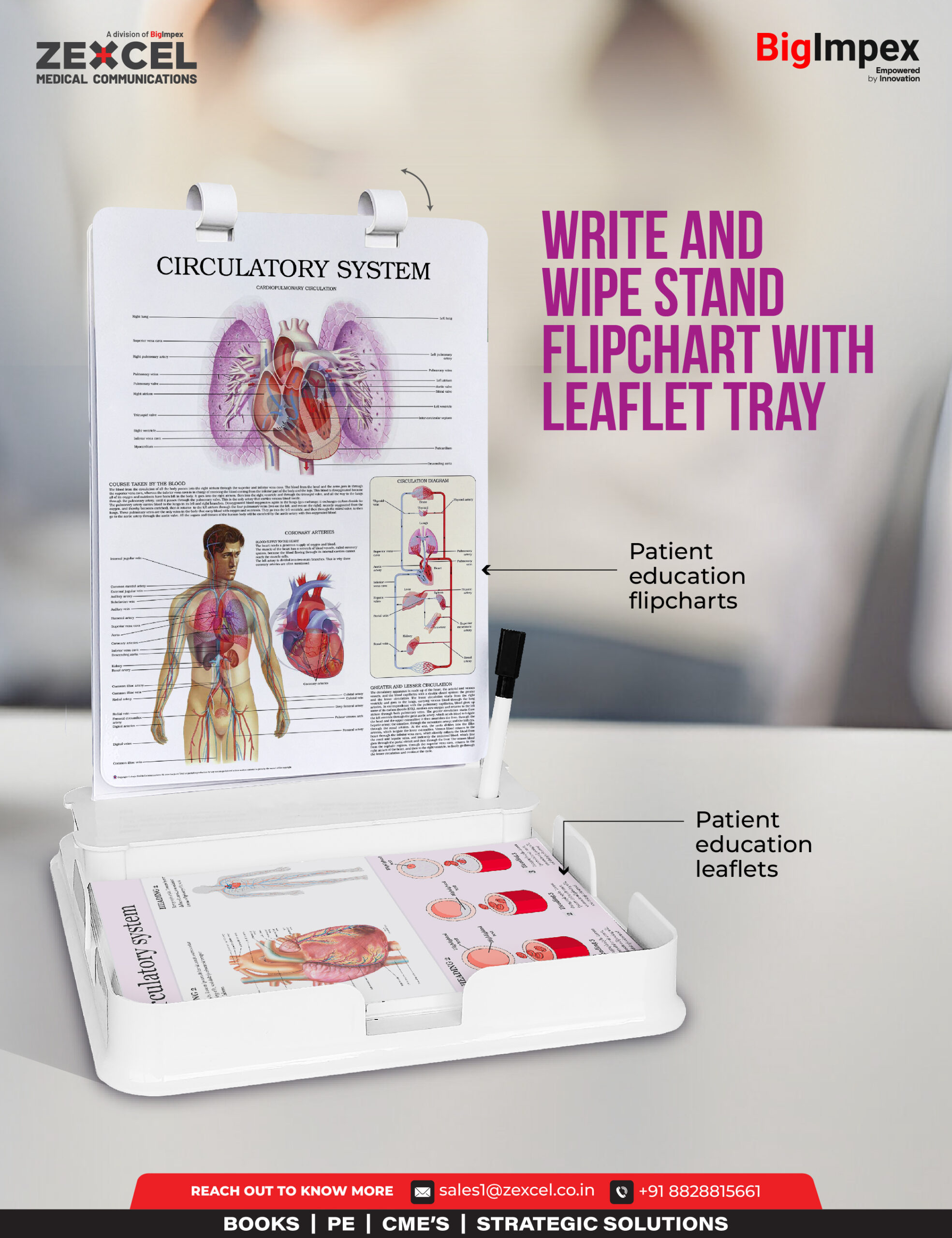 Write and Wipe stand flipchart with leaflet tray developed for Zexcel